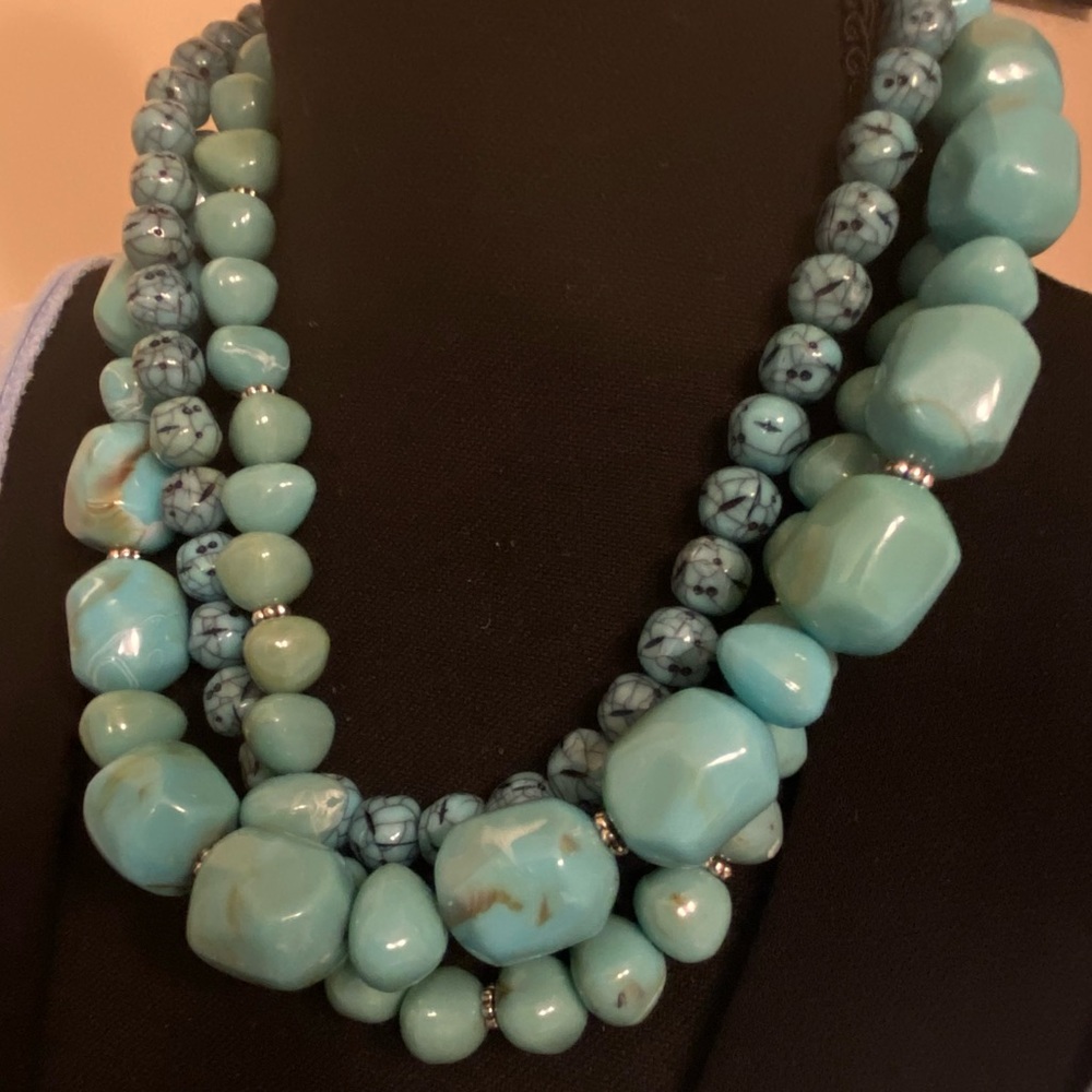 Vintage Avon faux Turquoise- multi-strand, lightweight Acrylic beaded necklace.